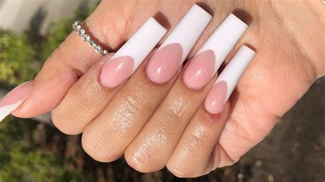 white tip long nails|square white tip acrylic nails.